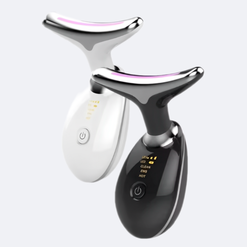 Sculpteur de visage appareil anti-âge en blanc et noir, dispositif innovant pour raffermir la peau.